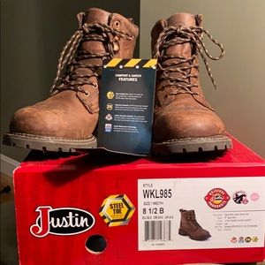 JUSTIN Western Style Steel Toe, 8 1/2